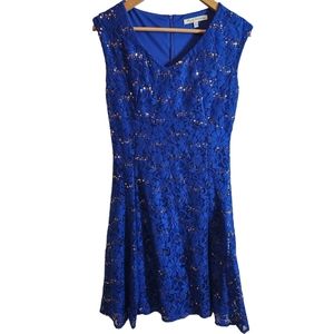 Ryan Michelle Womens Blue Polyester Casual Floral Sleeveless Knee Length Dress
